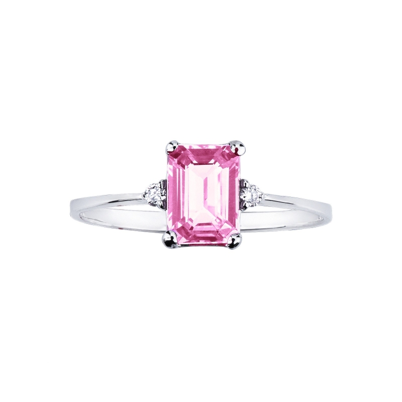 Ring in white gold 18k with pink sapphire and diamonds