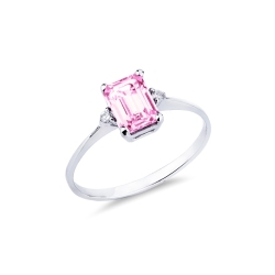 Ring in white gold 18k with pink sapphire and diamonds