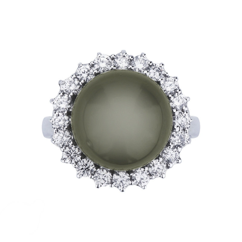 18k white gold halo ring with tahiti pearl and diamonds 