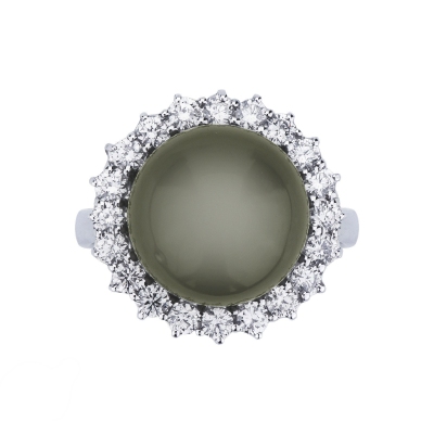 18k white gold halo ring with tahiti pearl and diamonds 