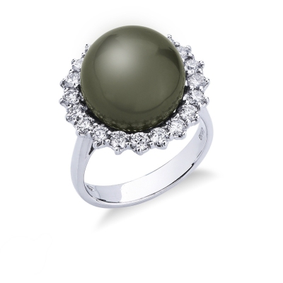18k white gold halo ring with tahiti pearl and diamonds 