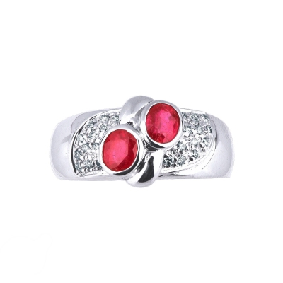 18k white gold band ring with rubies and diamonds 