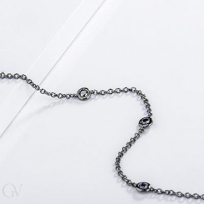 Bracciale da uomo in oro brunito 18k a 5 castoni con diamanti neri, cm 20