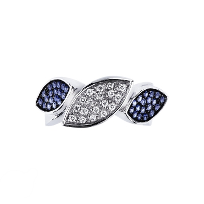 White gold 18k band ring with diamonds and blue sapphires 
