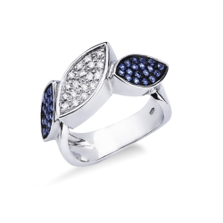 White gold 18k band ring with diamonds and blue sapphires 
