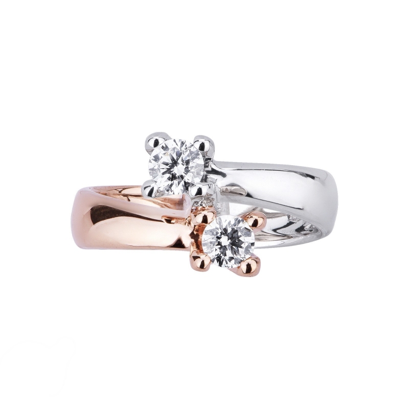 White and rosé gold 18k curved shank diamond ring 