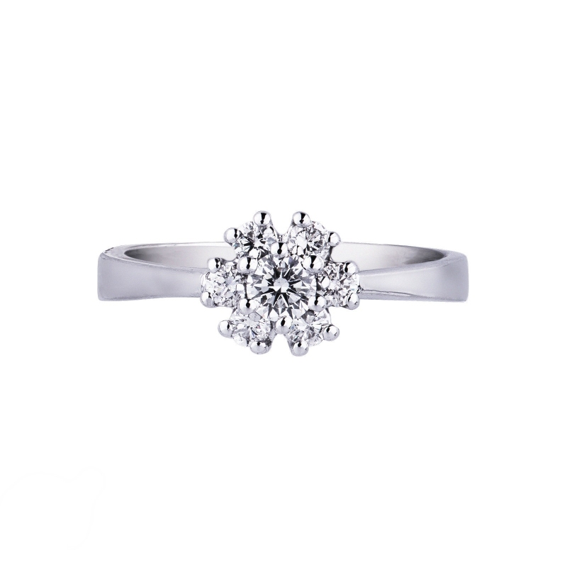 Diamonds flower ring in white gold 18k 