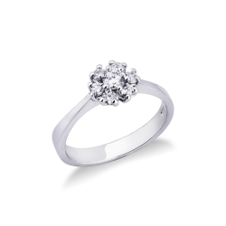 Diamonds flower ring in white gold 18k 
