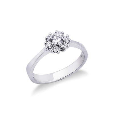 Diamonds flower ring in white gold 18k 