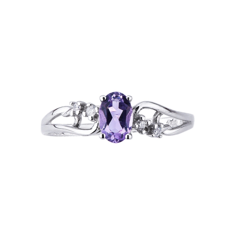 White gold 18k ring with a tangle of amethyst and diamonds 