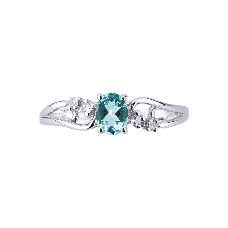 White gold 18k ring with a tangle of aquamarine and diamonds 