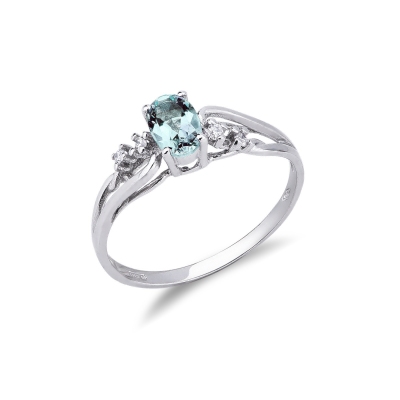 White gold 18k ring with a tangle of aquamarine and diamonds 