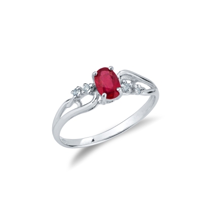 White gold 18k with a tangle of ruby oval cut and diamonds 