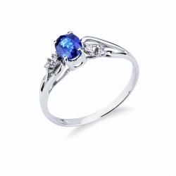 White gold 18k ring with a tangle of blue sapphire and diamonds 