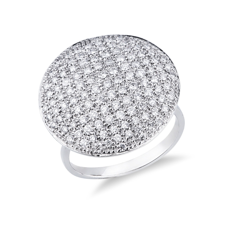 Anello tondo pavè diamanti in oro bianco 18k