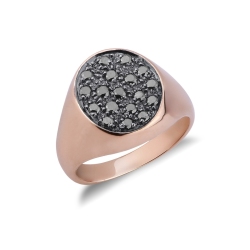 Anello da mignolo in oro Rosa 18k con pavè in diamanti neri e punte brunite