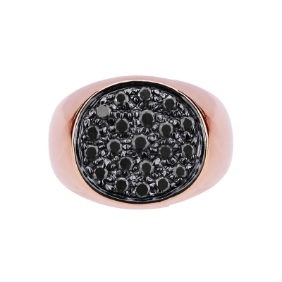 Rosé gold 18k pinky ring with round black diamonds pavé and burnished tips 
