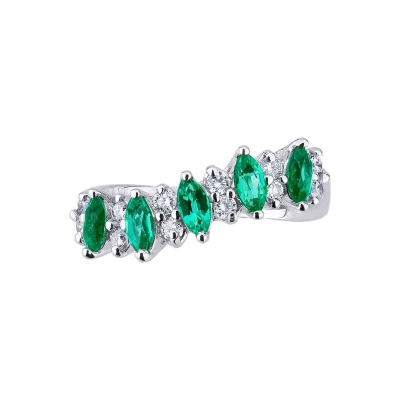 Band ring with emeralds and diamonds in white gold 18k 
