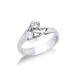 Curved shank ring in white gold 18k with diamonds brilliant cut 