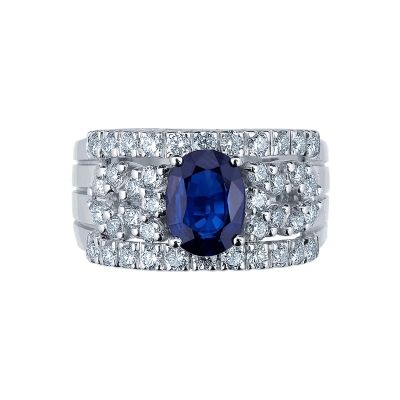 Band ring with diamonds a central blue sapphire