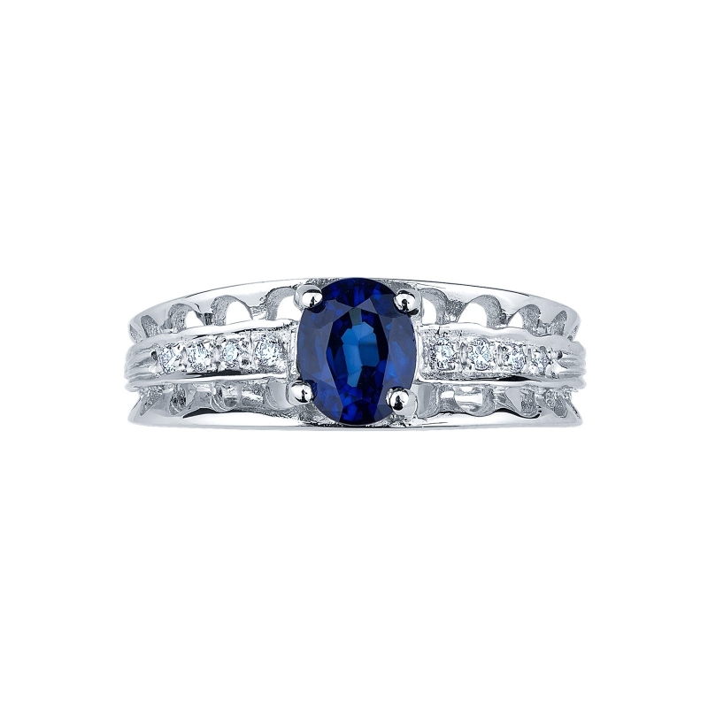 Blue sapphire and diamonds ring in white gold 18k