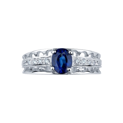 Blue sapphire and diamonds ring in white gold 18k