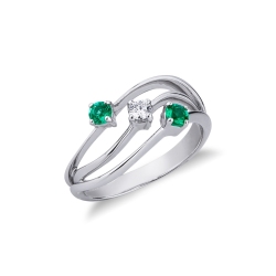 Trilogy ring white gold 18k with emeralds and diamond 