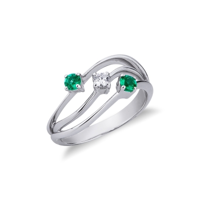 Trilogy ring white gold 18k with emeralds and diamond 