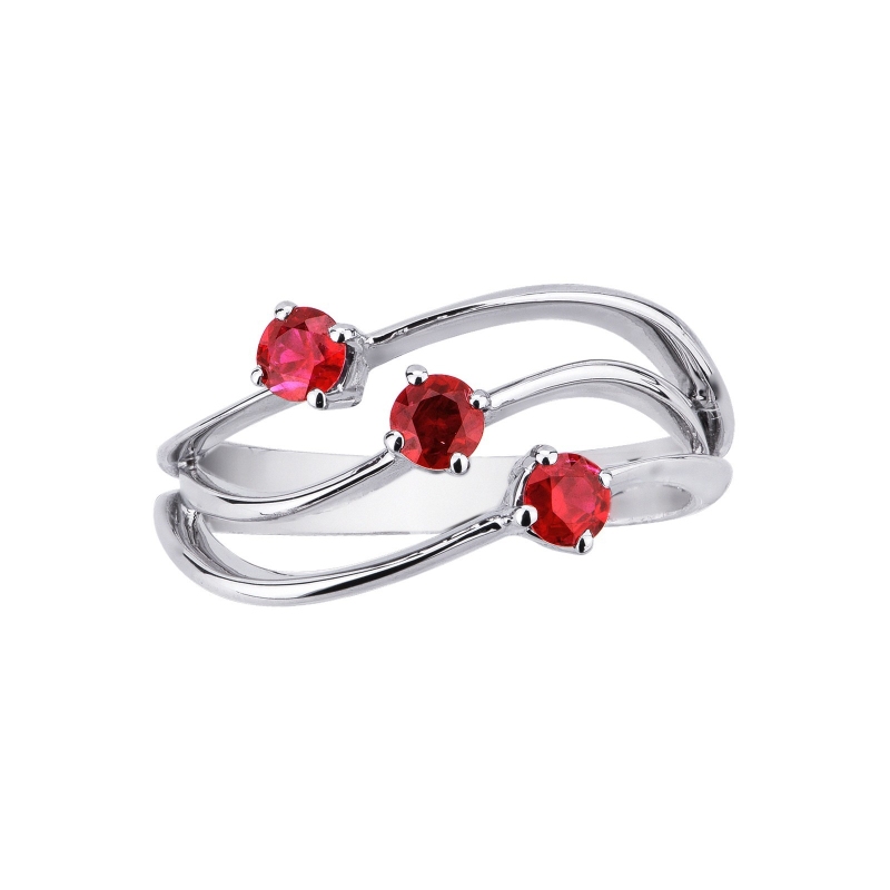 White gold 18k trilogy ring with three rubies