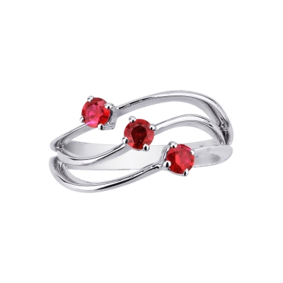 White gold 18k trilogy ring with three rubies