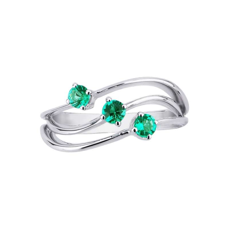 White gold 18k trilogy ring with emeralds