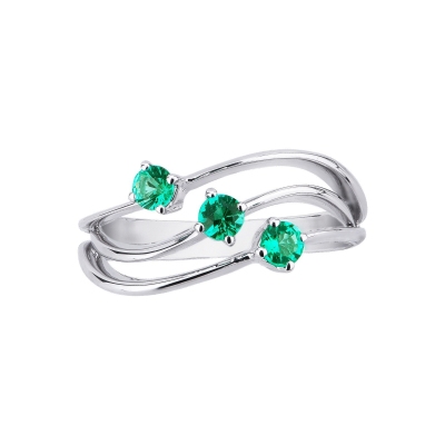 White gold 18k trilogy ring with emeralds