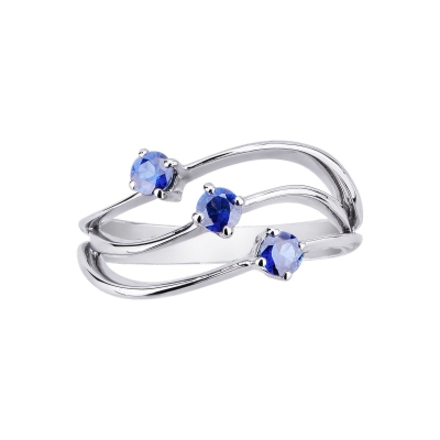White gold 18k trilogy ring with blue sapphires