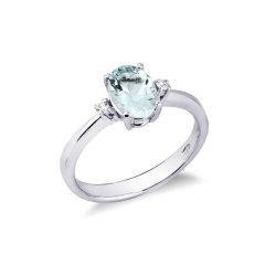 Anello con acquamarina ovale e diamanti in oro bianco