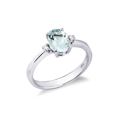 Anello con acquamarina ovale e diamanti in oro bianco