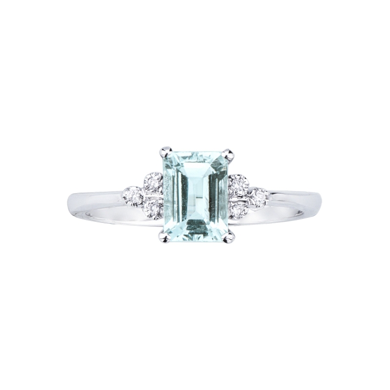 Anello con pietra acquamarina e diamanti oro bianco 18k