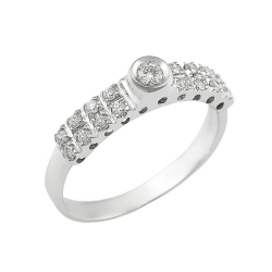 18k white gold half eternity ring with a central diamond and two rows of diamonds 