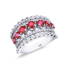 White gold 18k band ring with diamonds and rubies