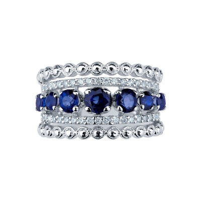 18k white gold band ring with diamonds and blue sapphires 