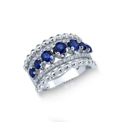 18k white gold band ring with diamonds and blue sapphires 