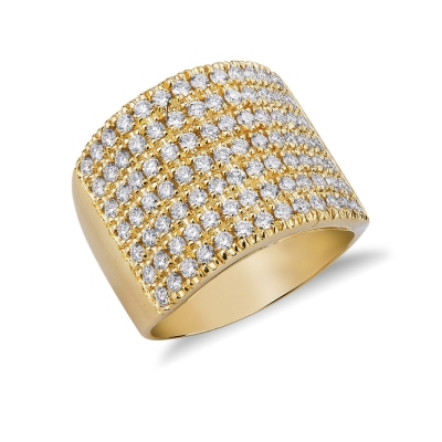18k yellow gold band ring with 7 rows of diamonds 