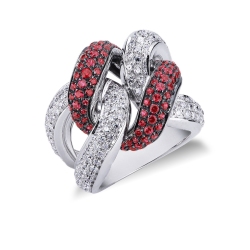 Groumette ring in white gold 18k with diamonds and rubies 