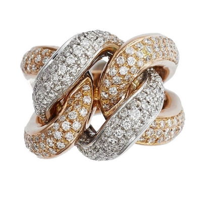 White and rosé gold 18k band knot ring with diamonds 