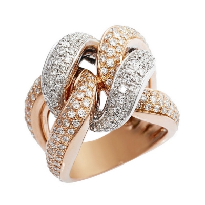 White and rosé gold 18k band knot ring with diamonds 
