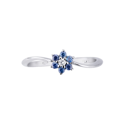 White gold 18k ring with diamonds and blue sapphire