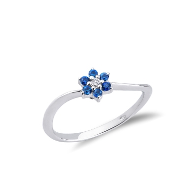 White gold 18k ring with diamonds and blue sapphire