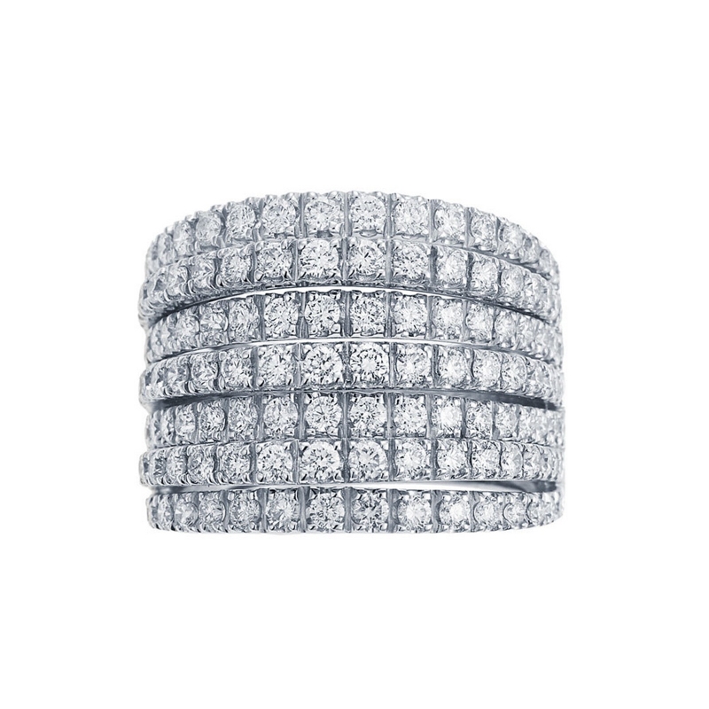 18k white gold wide band ring with diamonds 