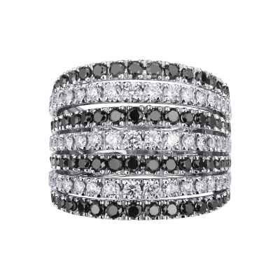 White gold 18k band ring with black and white diamonds 