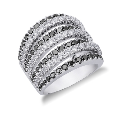 White gold 18k band ring with black and white diamonds 