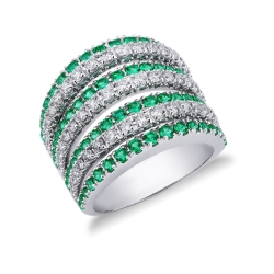 White gold 18k band ring with diamonds and emeralds 